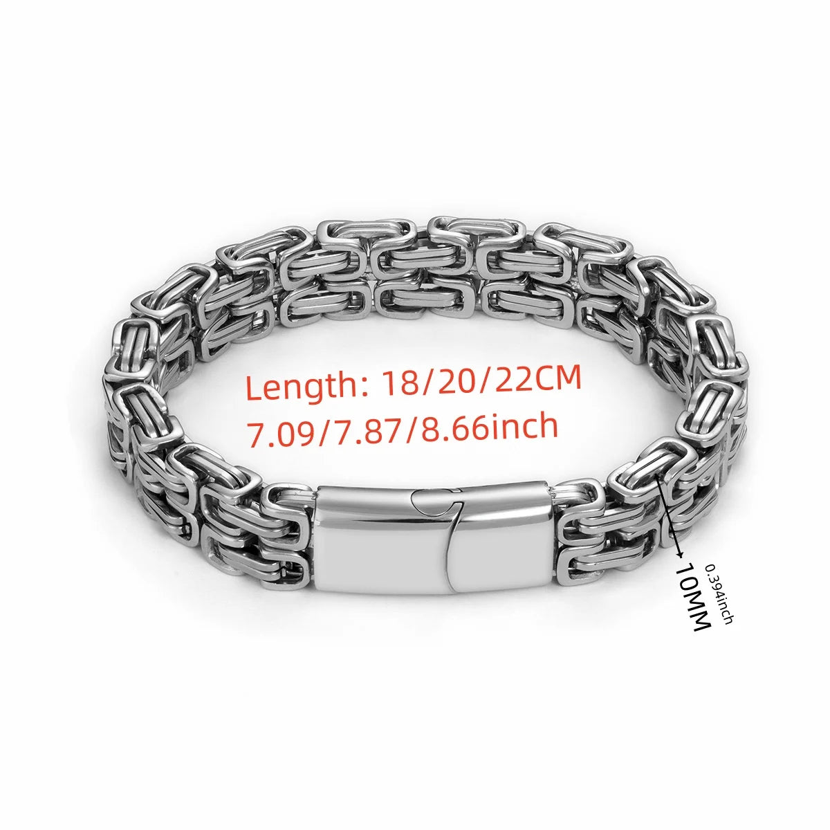 Width 10MM 316L Stainless Steel Double Row Emperor Chain Cuff Bracelet & Bangles For Men Fashion Hip Hop Party Christmas Gift