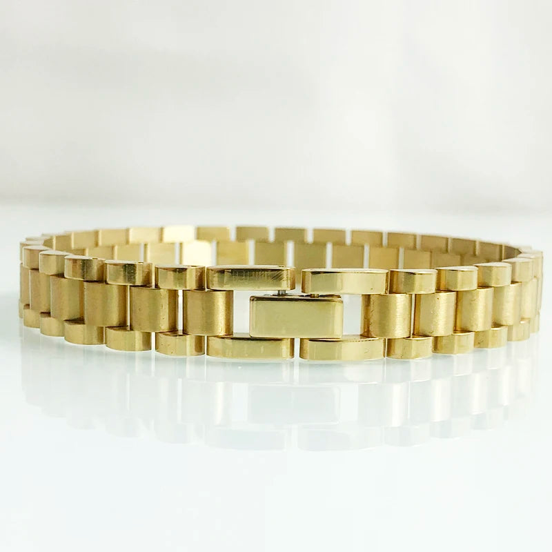 10MM Watch Chain Style Men's Bracelets For Women Man Ladies Gold Color Stainless Steel Mannen Armband Male Jewellery Accessories