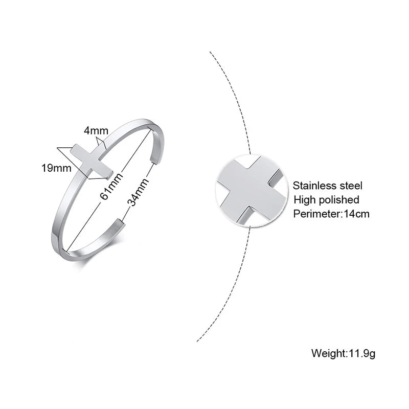 SILVERLY CROSS CUFF BRACELET STAINLESS STEEL SIDEWAYS CROSS BRACELET OPEN CUFF BANGLE FOR MEN UNISEX JEWELRY