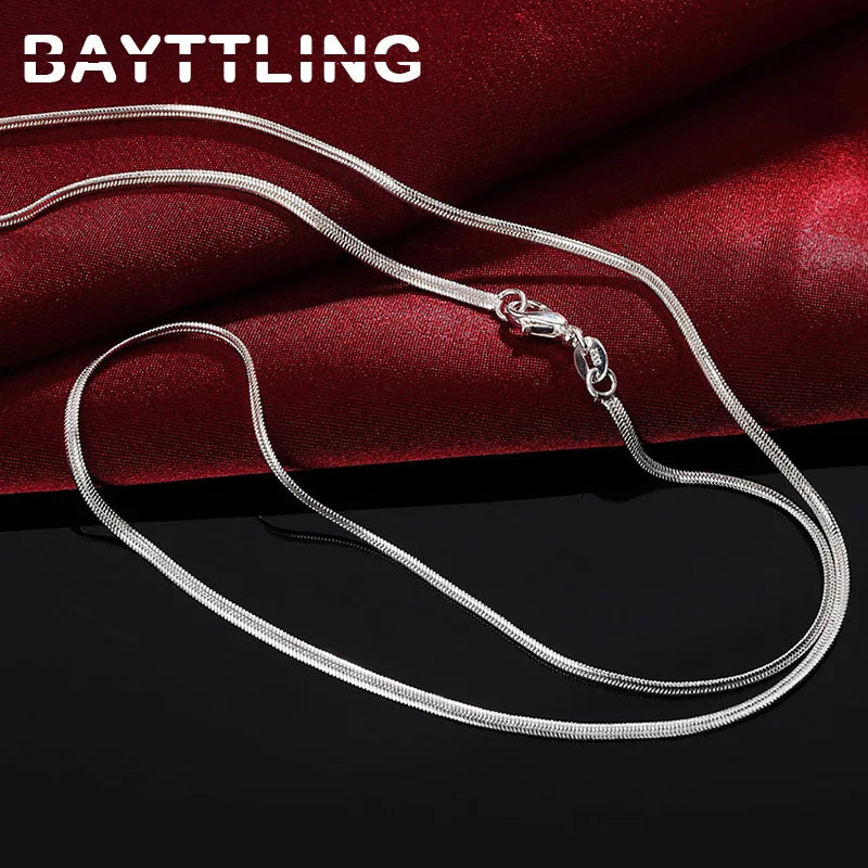 BAYTTLING 925 Sterling Silver 16/18/20/22/24/26/28/30 Inch 2MM Flat Snake Chain Necklace For Woman Man Fashion Gift Lady Jewelry