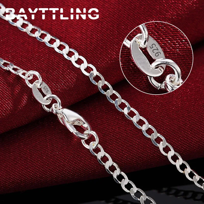 BAYTTLING 2MM 925 Sterling Silver 16/18/20/22/24/26/28/30 Inch Full Sideways Necklace For Woman Man Fashion Glamour Gift Jewelry