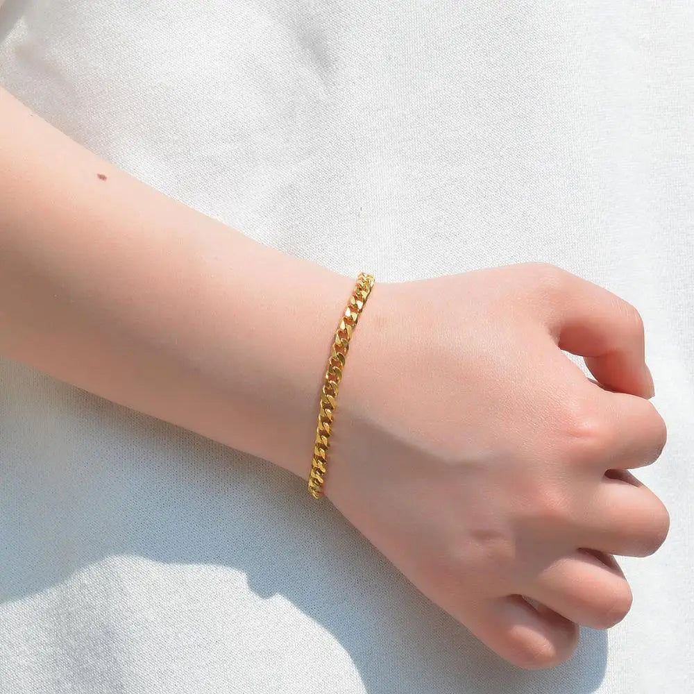 New Stainless Steel Gold Color Cuban Bracelet Men And Women Fashion Hip Hop Punk Jewelry Brithday Gift