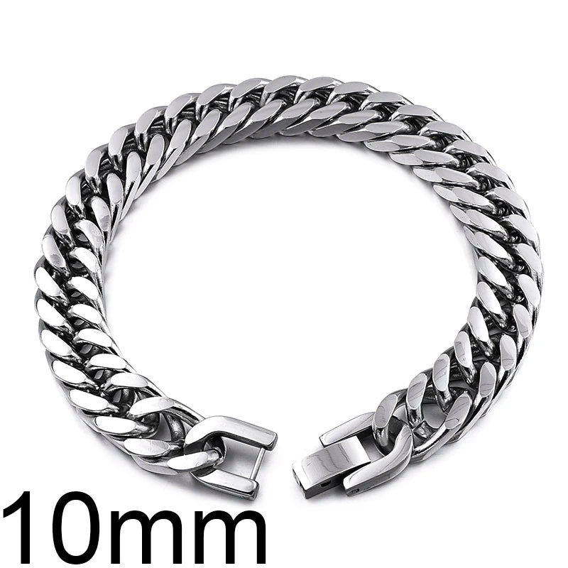 GOKADIMA 2025 Rock Man Antique Finished Stainless Steel Cuban Chain Bracelet Men Wrist Hand Jewelry Gift Party