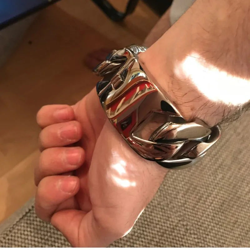 Heavy Metal Powerful 31MM Wide Thick Curb Chain Man Bracelet Men Massive Stainless Steel Mens On Hand Jewellery Bracelets Bangle