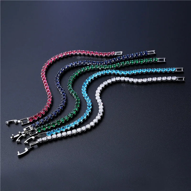 4mm Cubic Zirconia Tennis Bracelet Women Wedding Jewelry Purple Zircon CZ Mens Bracelets Punk Hiphop Silver Color Pulseras Mujer