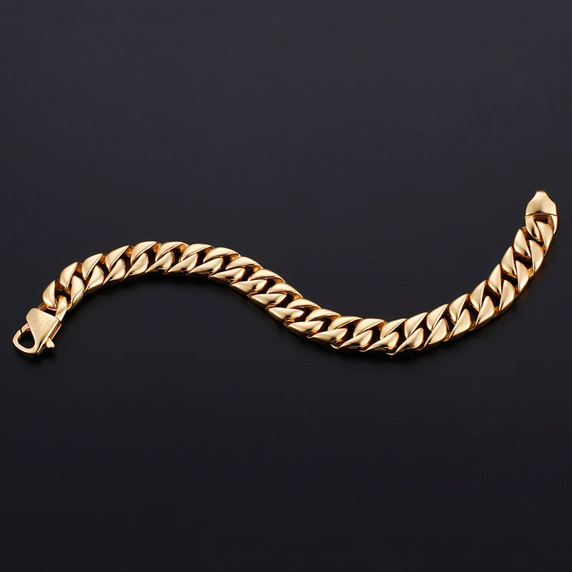 Gold Color Stainless Steel Miami Cuban Curb Link Chain Bracelet for Men Classic Friends Men's Bracelets Jewelry Accessories