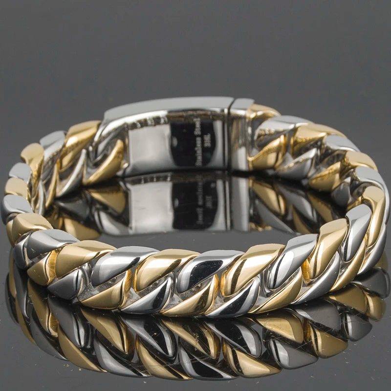 12MM Curb Chain On Hand Jewellery Polished Brushed 316L Stainless Steel Man Bracelet For Men Classic Men's Bracelets Male Strap