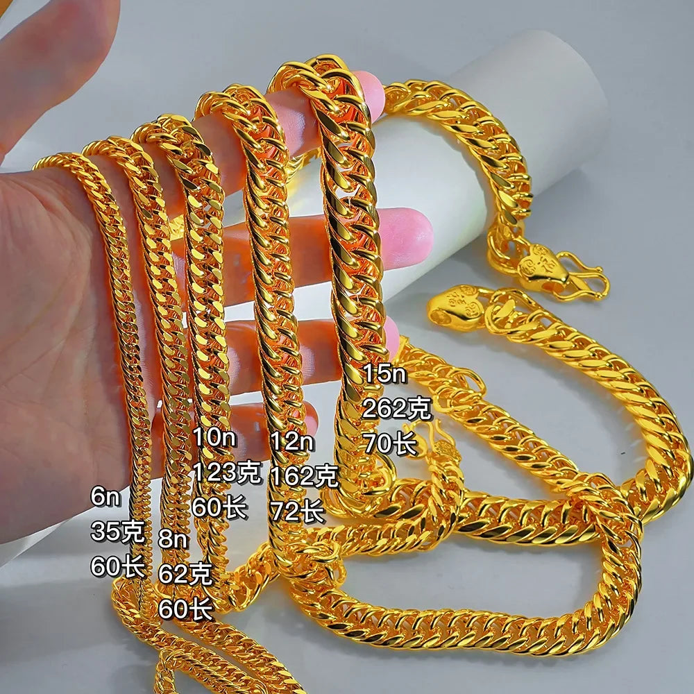 AU999 button-style boss necklace 24K fashion men's necklace thick necklace whip chain