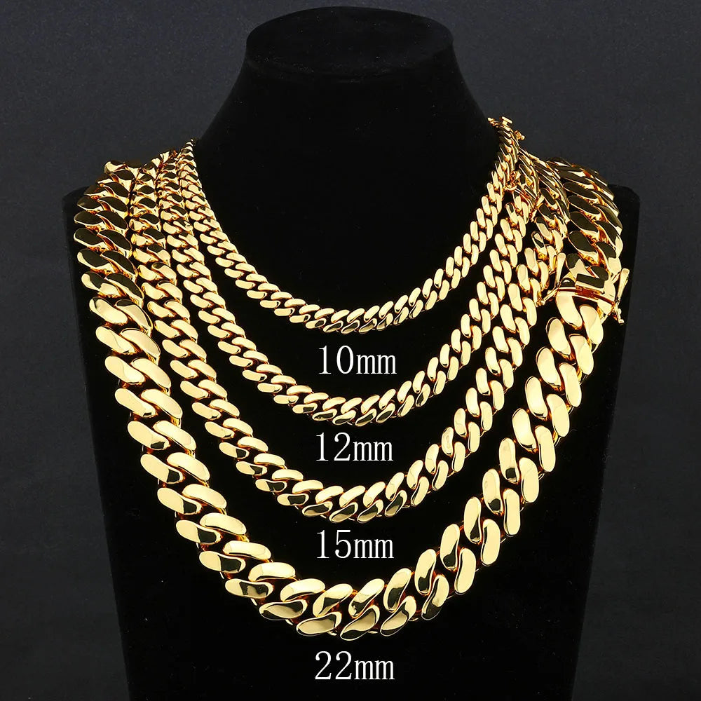 ESKEEM Wholesale 10/12/15/22mm 14K/18K Gold Plated Heavy Miami Cuban Link Chain Necklace for Men Hip Hop Jewelry Cuban Chains