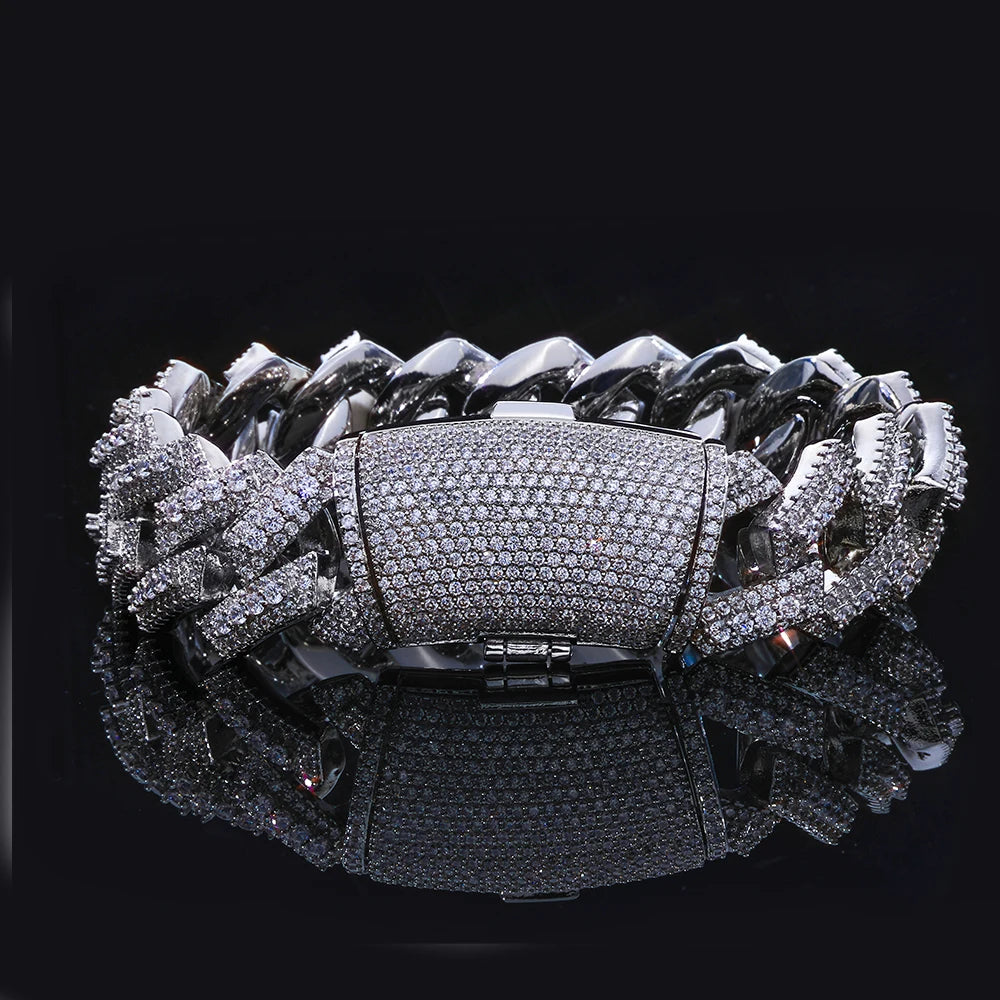 NY Hip Hop Iced Out 3 Row Miami Rhombus Cuban Bracelet 7/8/9inch Prong Cuban Link Chain for Women Men Jewelry