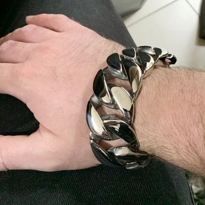 31MM Punk Retro Curb Cuban Chain Bracelet Men Women Hiphop Rock Gold Color Stainless Steel Bike Biker Bracelets Bangle Jewelry