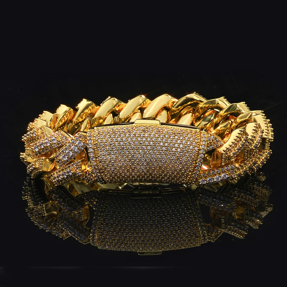 NY Hip Hop Iced Out 3 Row Miami Rhombus Cuban Bracelet 7/8/9inch Prong Cuban Link Chain for Women Men Jewelry