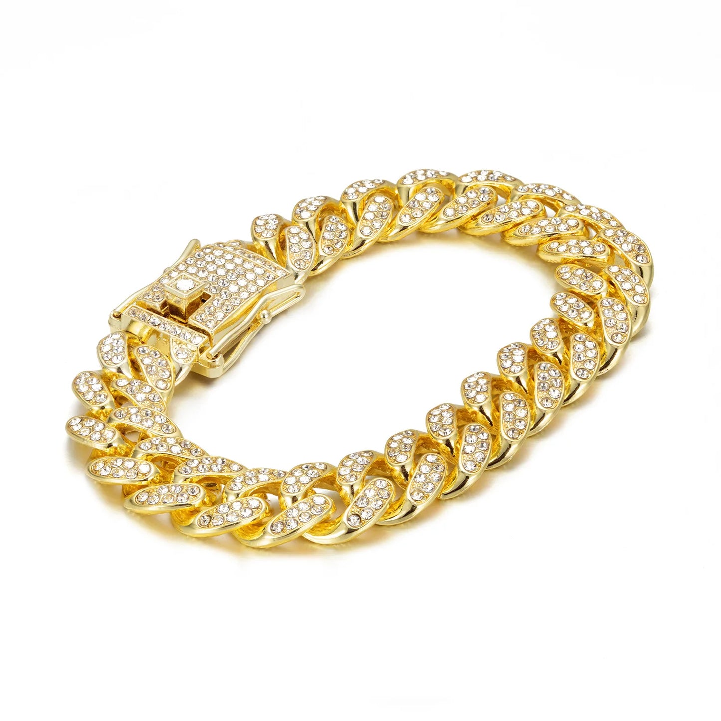 13MM 2 Row Rhinestone Paved Miami Rhombus Cuban Chain Hip Hop Men Women Prong Cuban Link Chain Bracelet Iced Out men Jewelry