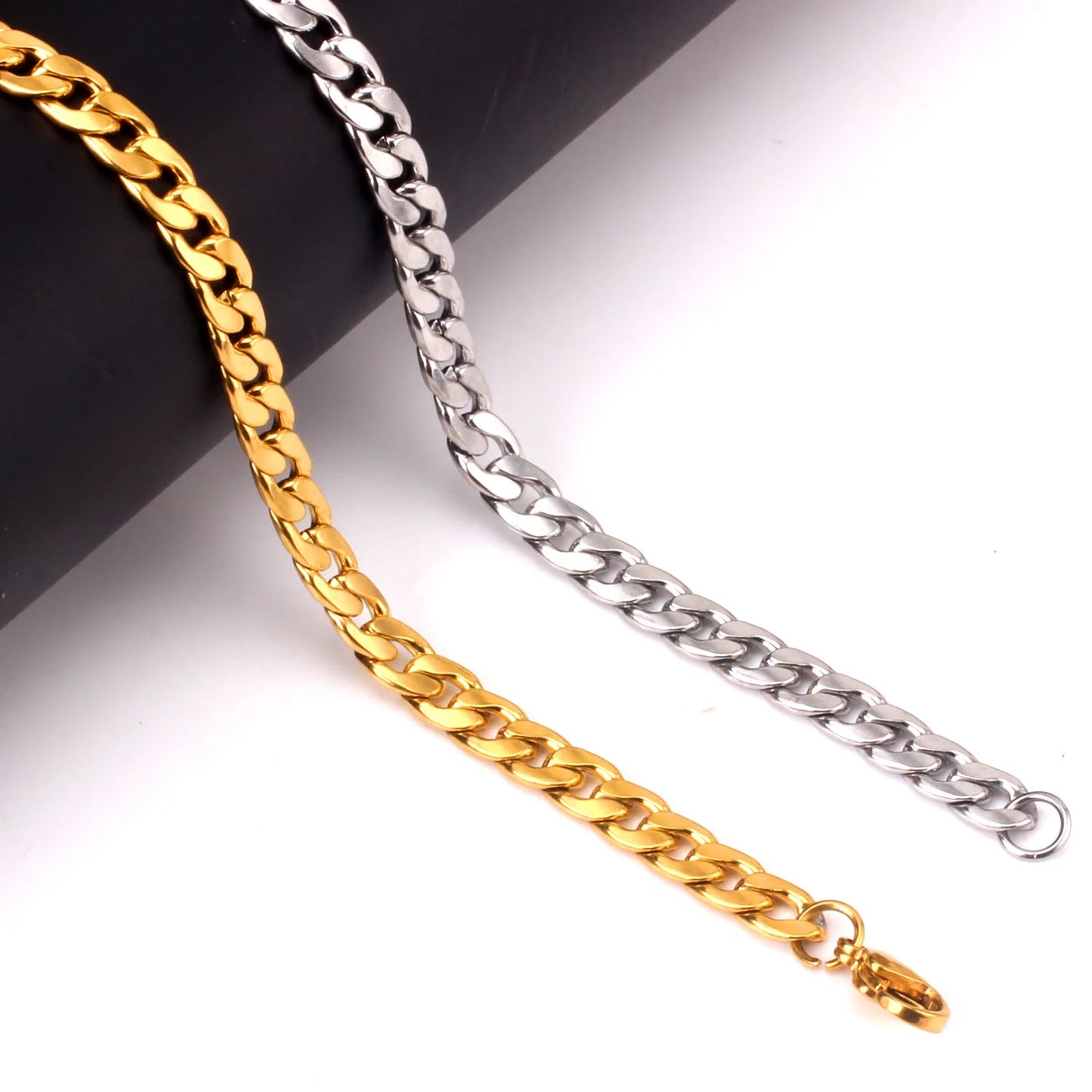 Punk 7mm Curb Cuban Link Chain Bracelet Gold Silver Color Stainless Steel Hand Chain For Men Women Hip Hop Party Jewelry Gift