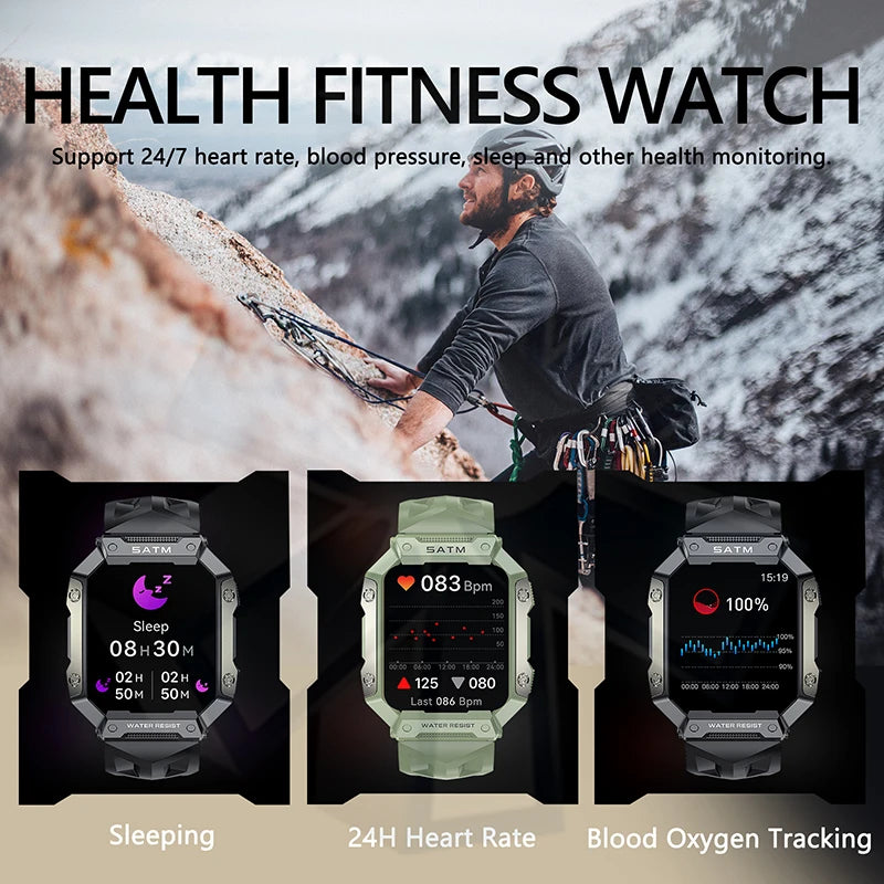 2025 New Outdoor Smart Watch Waterproof Blood Pressure Oxygen Heart Rate Health Fitness Monitor Men Women Sports Smartwatch