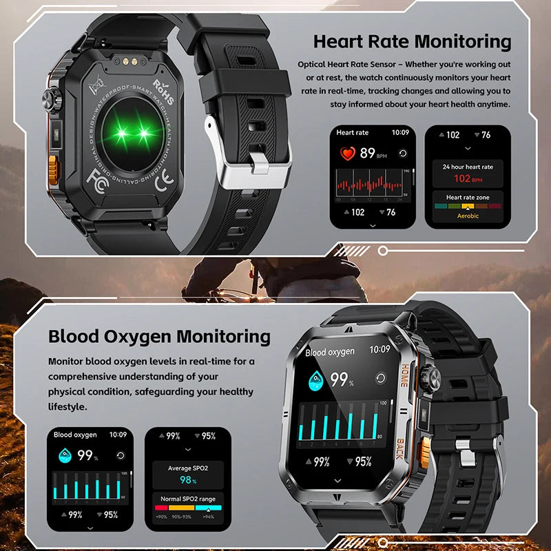 2025 New 1000mAh Big Battery Smart Watch Men LED Flashlight Bluetooth Call Waterproof Watches Sports Smartwatch For Android ios