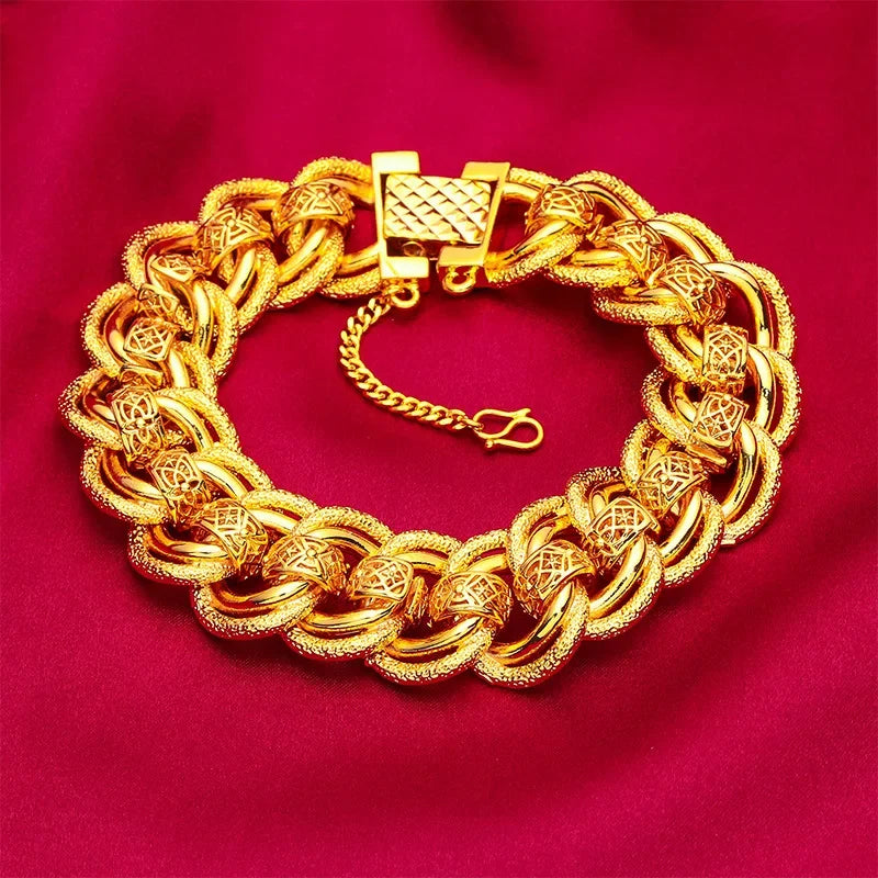 18K Gold Bracelet, 20mm Wide Men's Bracelet, Watch Chain Style, AU750 Wide Version Fashion Jewelry.