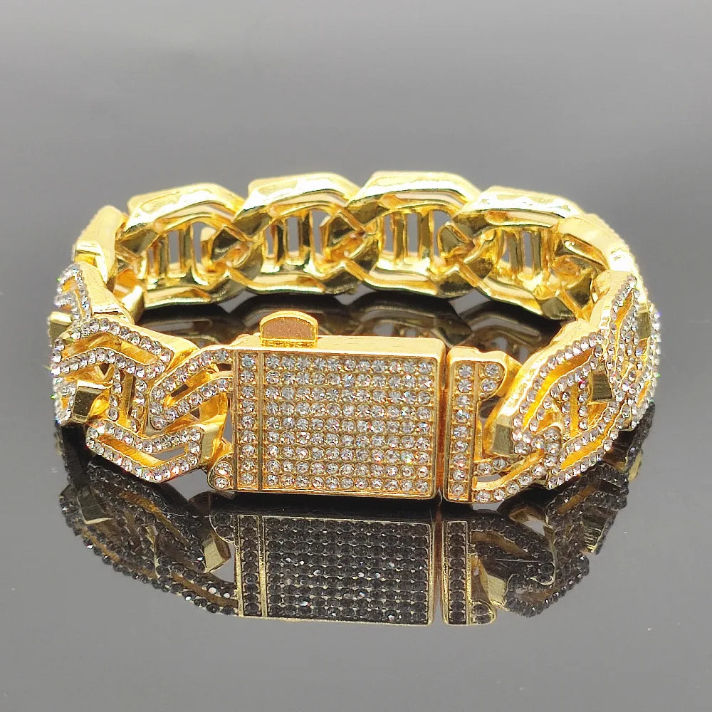 Mens Bracelet 16mm Prong Baguette Curb Chain High Quality Iced Cubic Zirconia Hip Hop Rapper Luxury Jewelry Gift Party