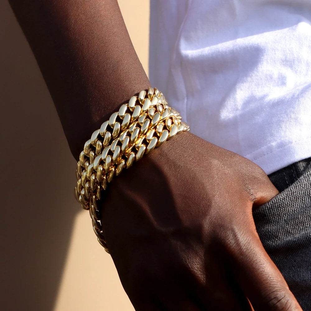 7/8/9inch Gold Color Cuban Link Chain Bracelets Men Women Hiphop Chunky Miami Cuban Chain Bracelet Wristband Punk Jewelry