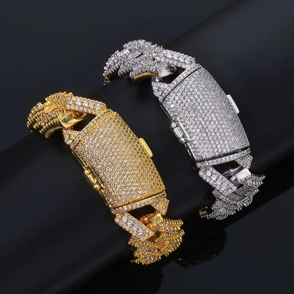 NY Hip Hop Iced Out 3 Row Miami Rhombus Cuban Bracelet 7/8/9inch Prong Cuban Link Chain for Women Men Jewelry