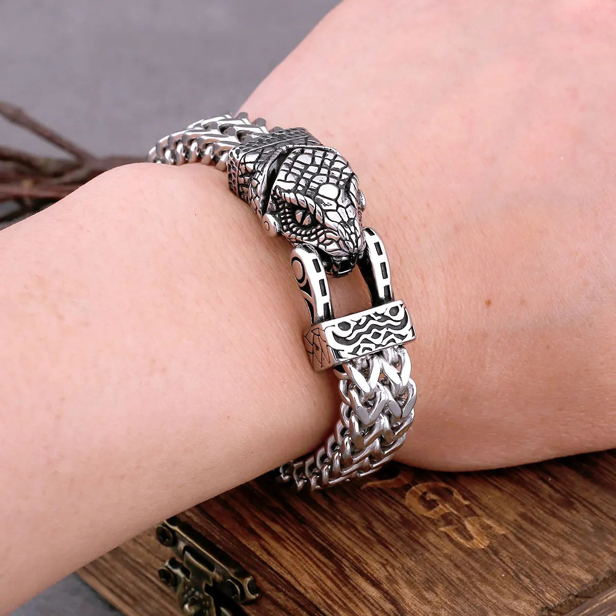 Nordic Stainless Steel Snake Head Bracelet Creative Multi Layer Chain Ouroboros Wristband Men Punk Hip Hop Jewelry Gift