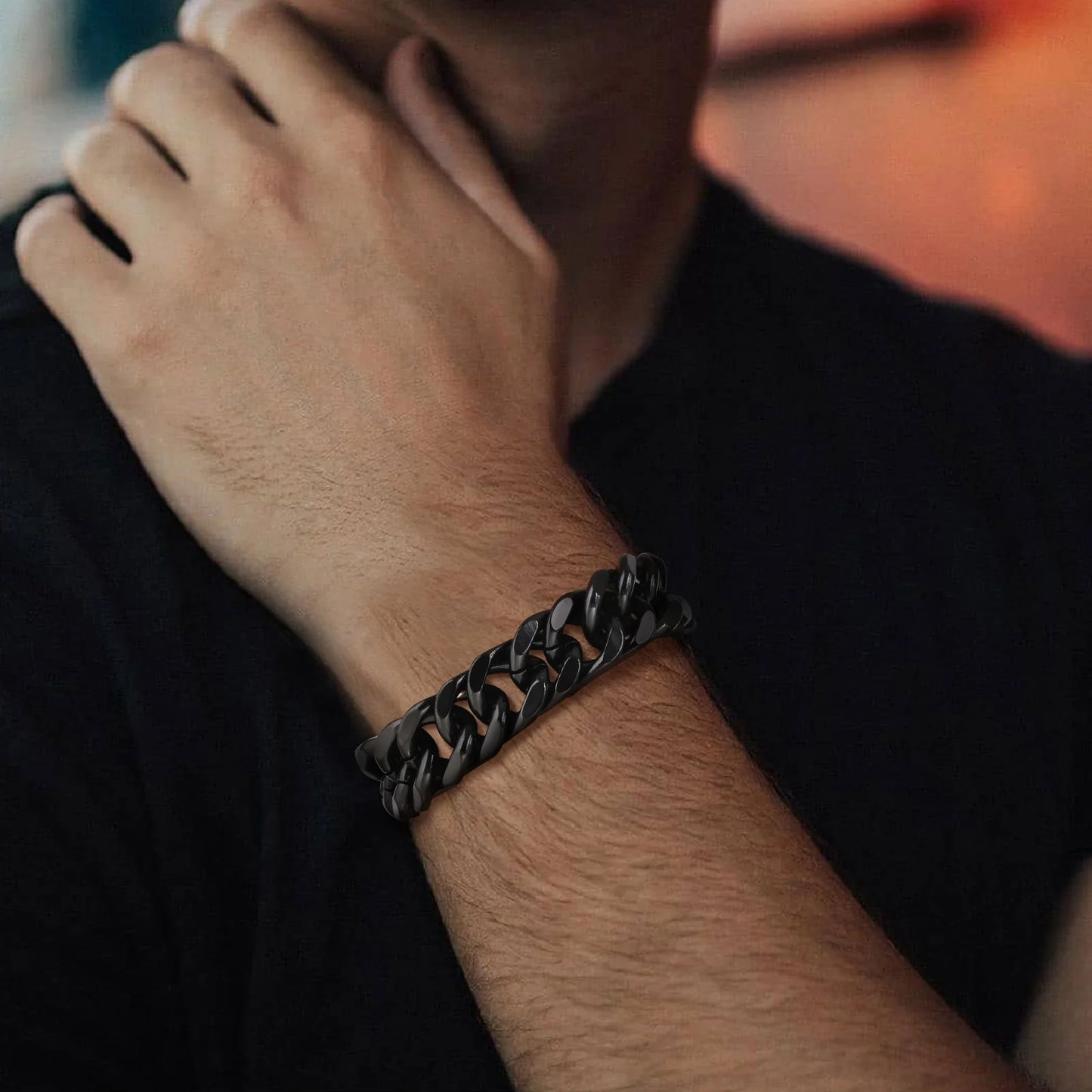 Gold Color Mens Cuban Chain Bracelet,Chunky 8/10/12/15mm Waterproof Stainless Steel Link Wristband Gift Jewelry,19cm /21.5cm
