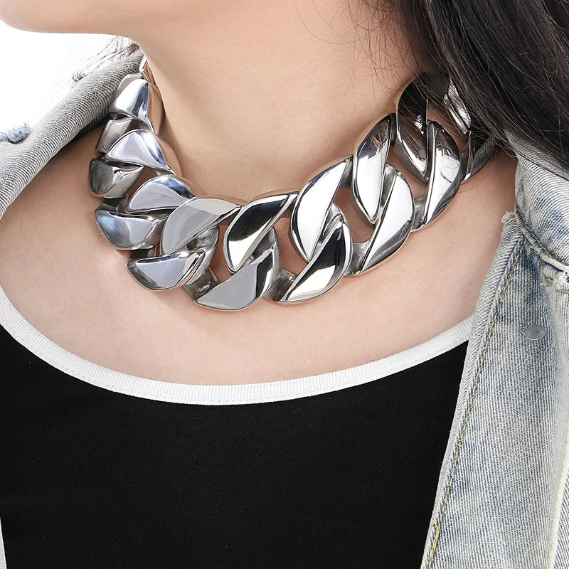 Hip Hop 43MM Gold Color Cuban Chain Choker for Women 316L Stainless Steel Heavy Necklace Male Charms Chunky Trendy Jewelry Gift