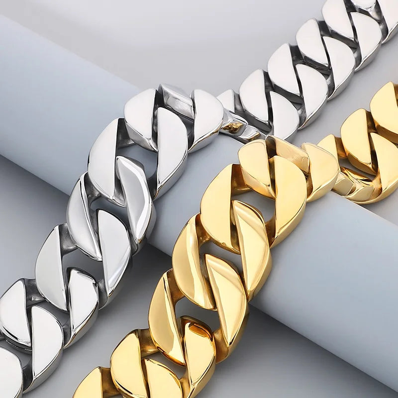 Hip Hop 43MM Gold Color Cuban Chain Choker for Women 316L Stainless Steel Heavy Necklace Male Charms Chunky Trendy Jewelry Gift