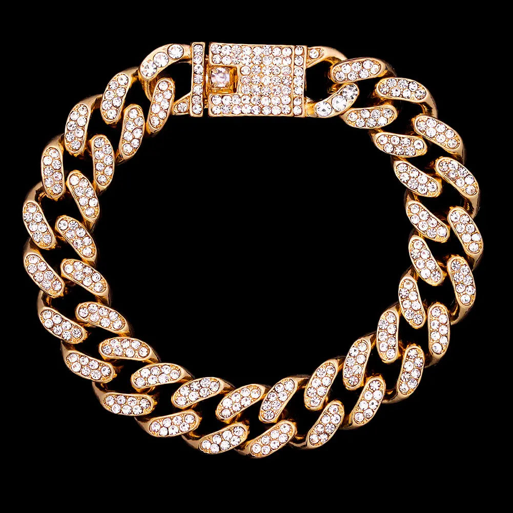 Iced out Bling Crystal Miami Cuban Link Chain Bracelet For Men Women Full Rhinestones Hip Hop Chain Fashion Jewelry Wholesale 