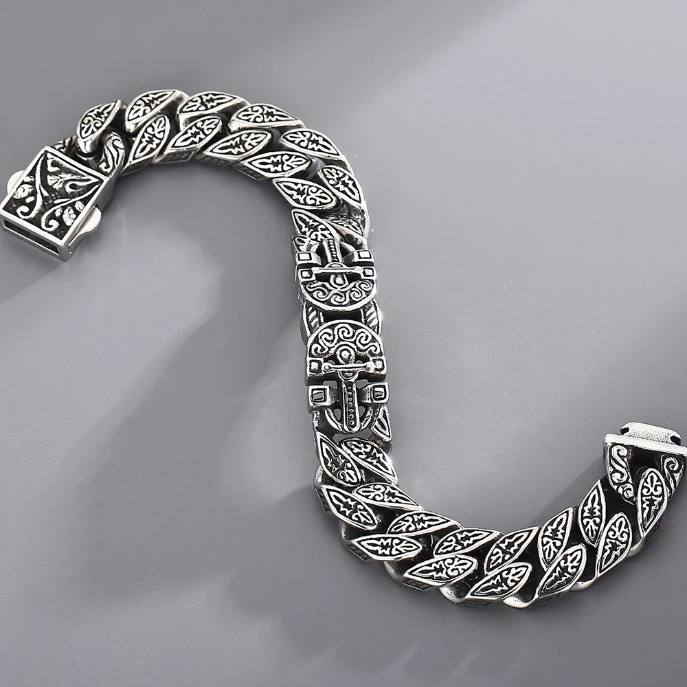 Cast Cross Stainless Steel Bracelets Vintage Metal Bangle Heavy Retro 15MM Chain Mens Bracelets Cool Male Hand Jewelry Armband