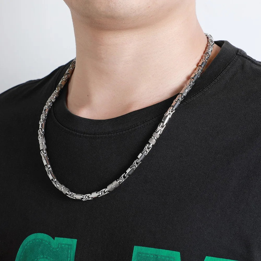 6mm HipHop Punk Gold Color Rock Bike Biker Necklace Heavy Men's Women Stainless Steel Byzantine Chain Necklace Jewelry Gifts