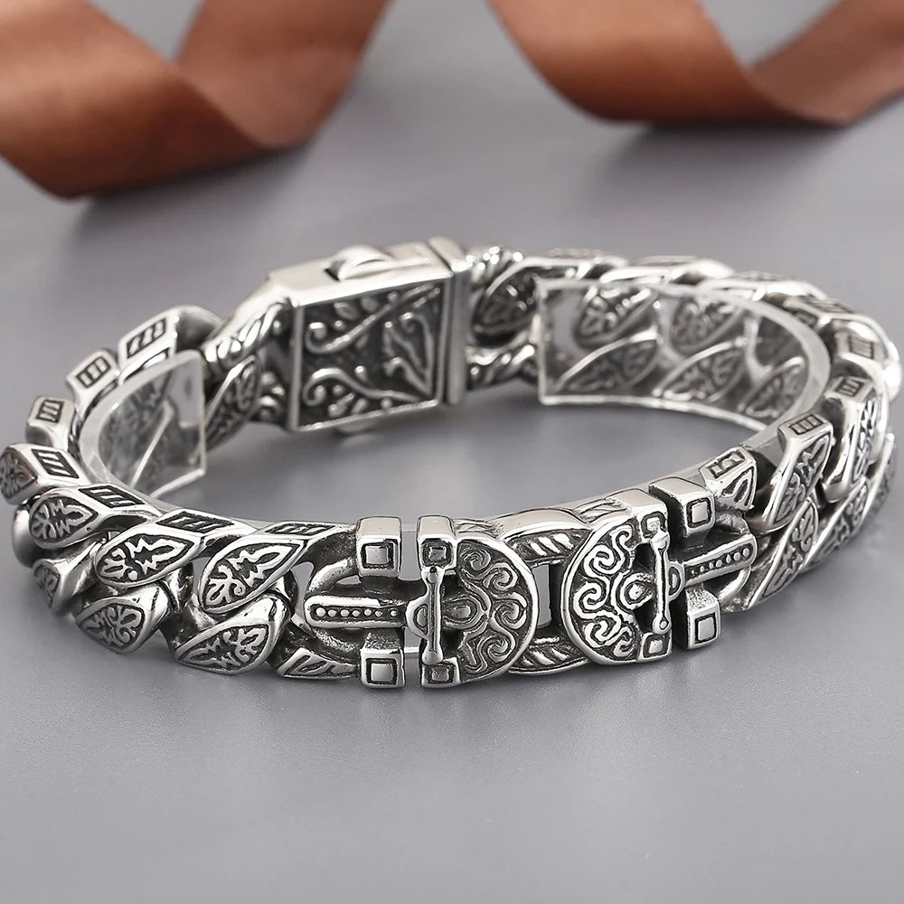 Cast Cross Stainless Steel Bracelets Vintage Metal Bangle Heavy Retro 15MM Chain Mens Bracelets Cool Male Hand Jewelry Armband