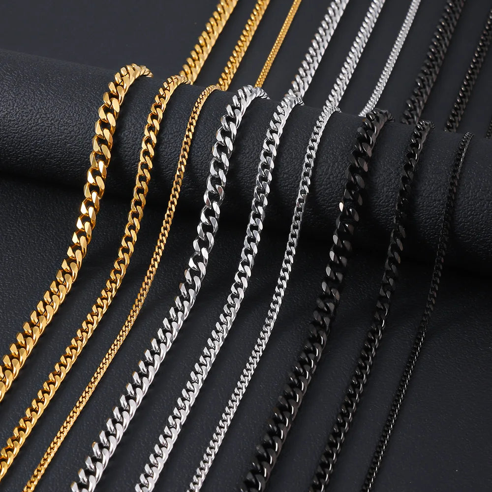 HNSP 316L Stainless Steel Cuban Link Chain Necklace For Men Women 3MM-12MM Neck Accessory Jewelry