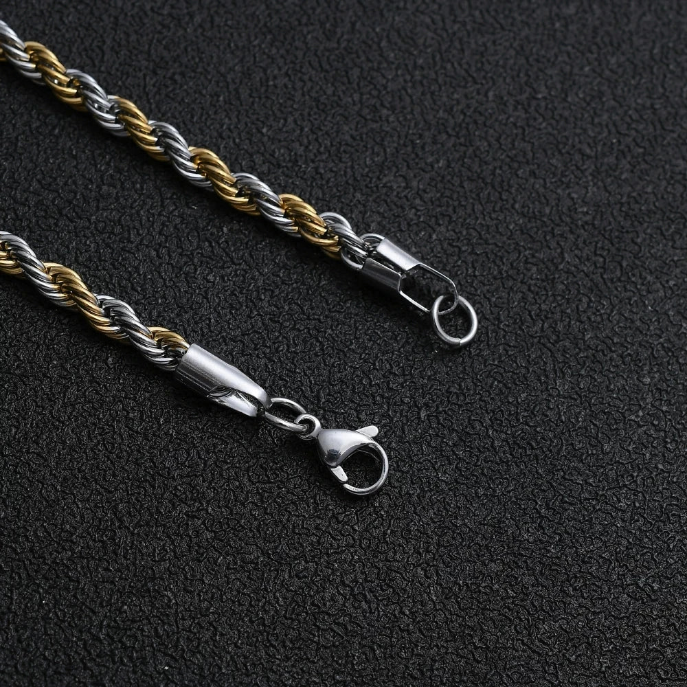 New Stainless Steel Half Gold Silver Color Twist Chain Bracelet for Men Women Kpop Jewelry Gift
