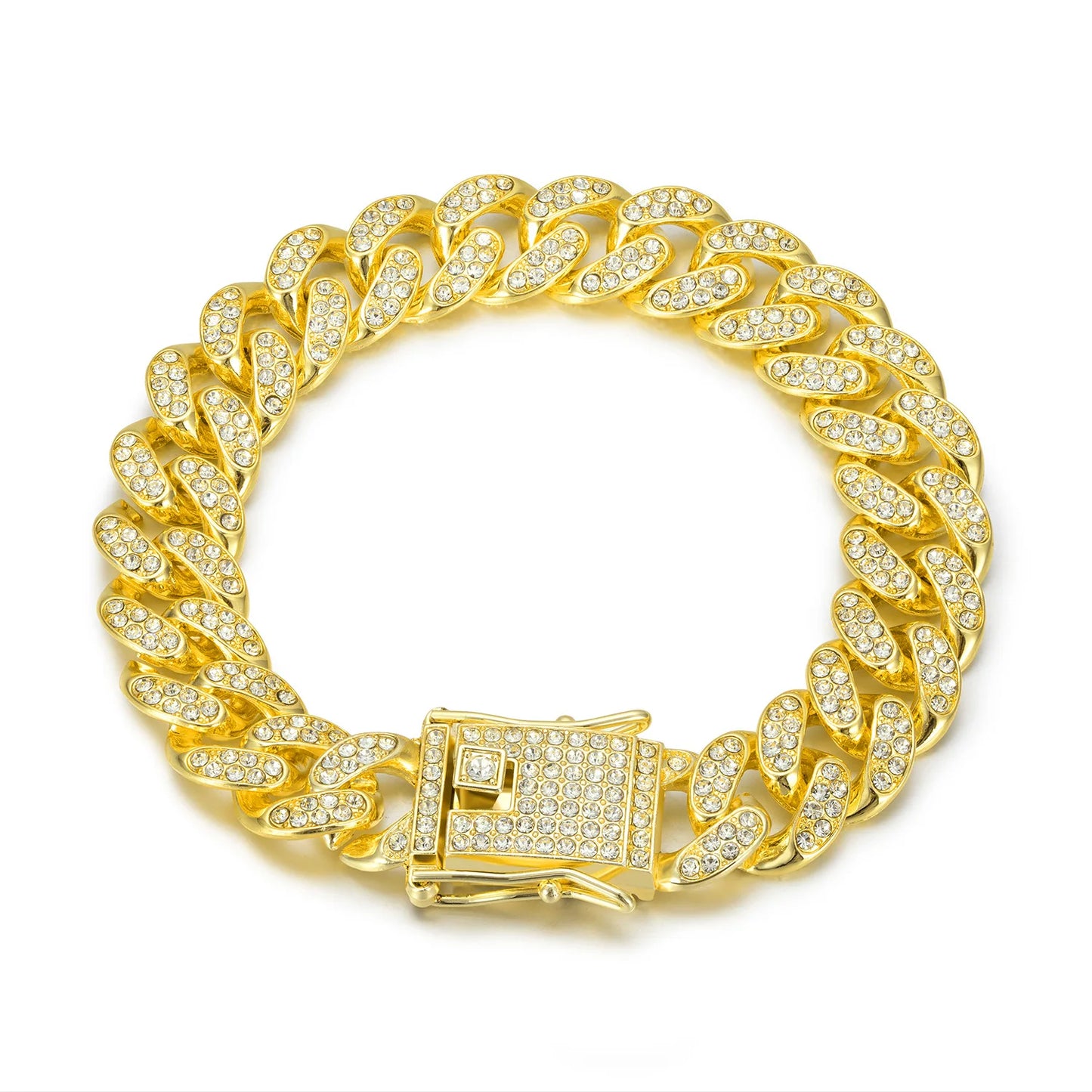 13MM 2 Row Rhinestone Paved Miami Rhombus Cuban Chain Hip Hop Men Women Prong Cuban Link Chain Bracelet Iced Out men Jewelry