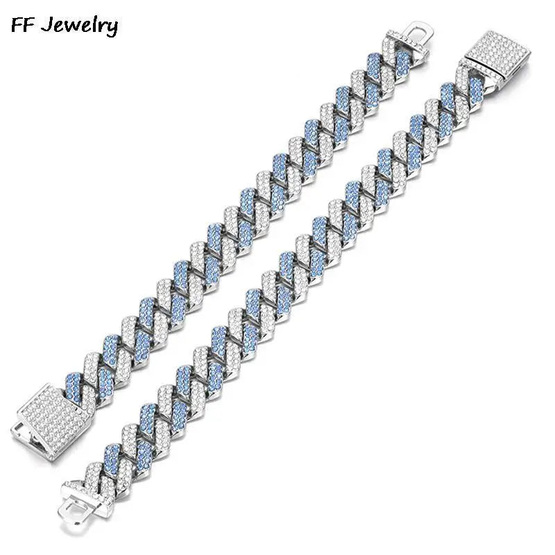 14mm Hip Hop Shiny Cuban Link Chain Bracelet Women Men Gold Color Rhinestone Iced Out Chain Bracelets Punk Wristband men Jewelry