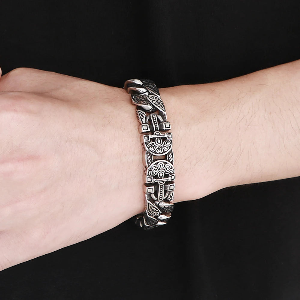 Cross Bracelet for Men Solid Stainless Steel Curb Link Chain Ancient Egyptian Style Wristband Jewerly Gifts Patterned Bracelets