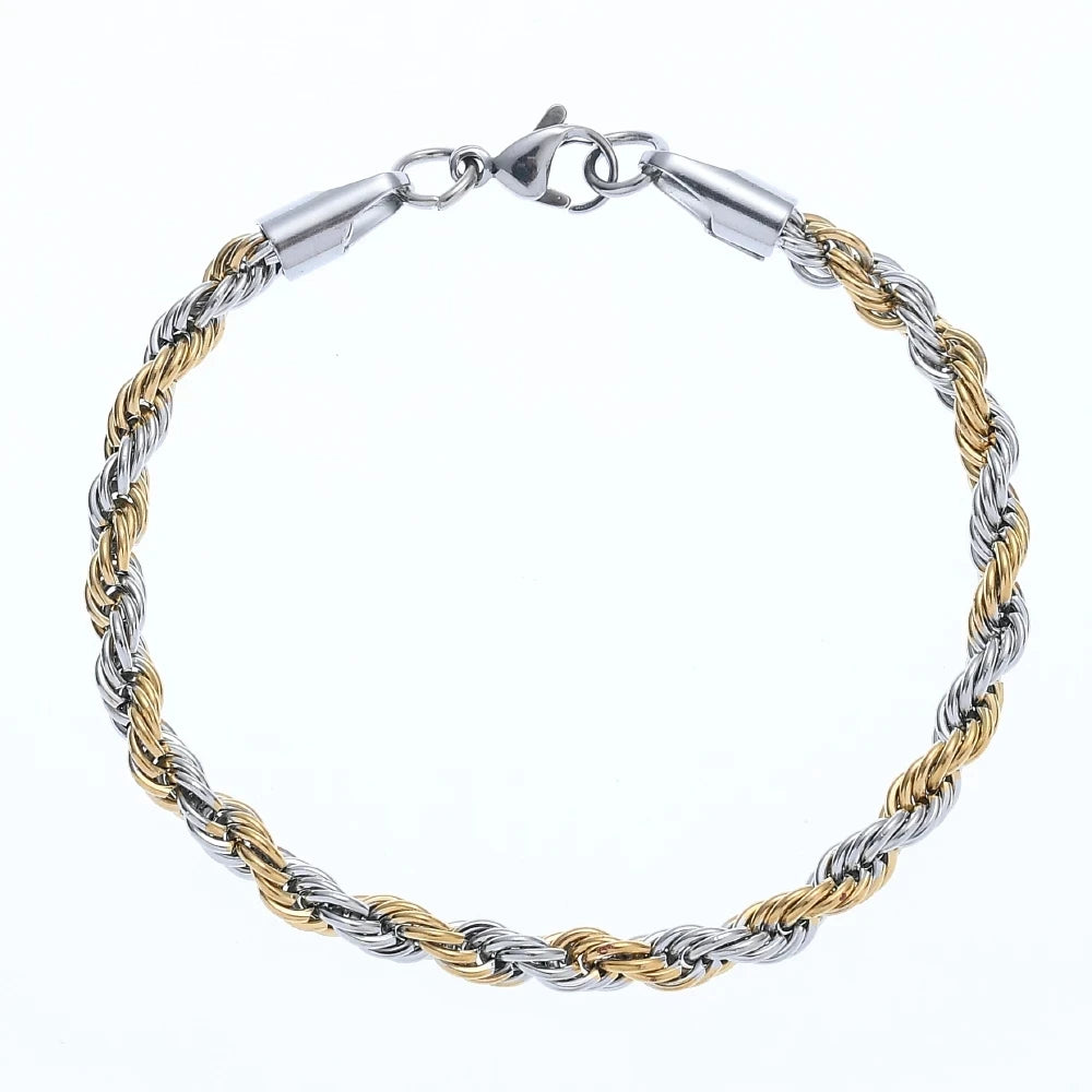 New Stainless Steel Half Gold Silver Color Twist Chain Bracelet for Men Women Kpop Jewelry Gift