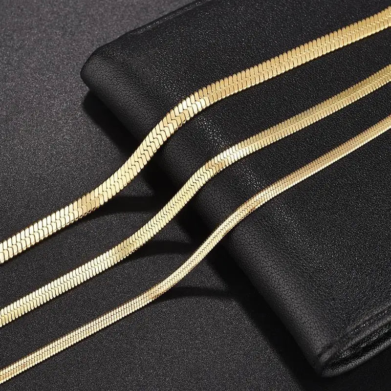 High Quality Gold Plated Stainless Steel Flat Bracelet Waterproof Filmy Snake Chain for Men Women Classic Bracelets Jewellery