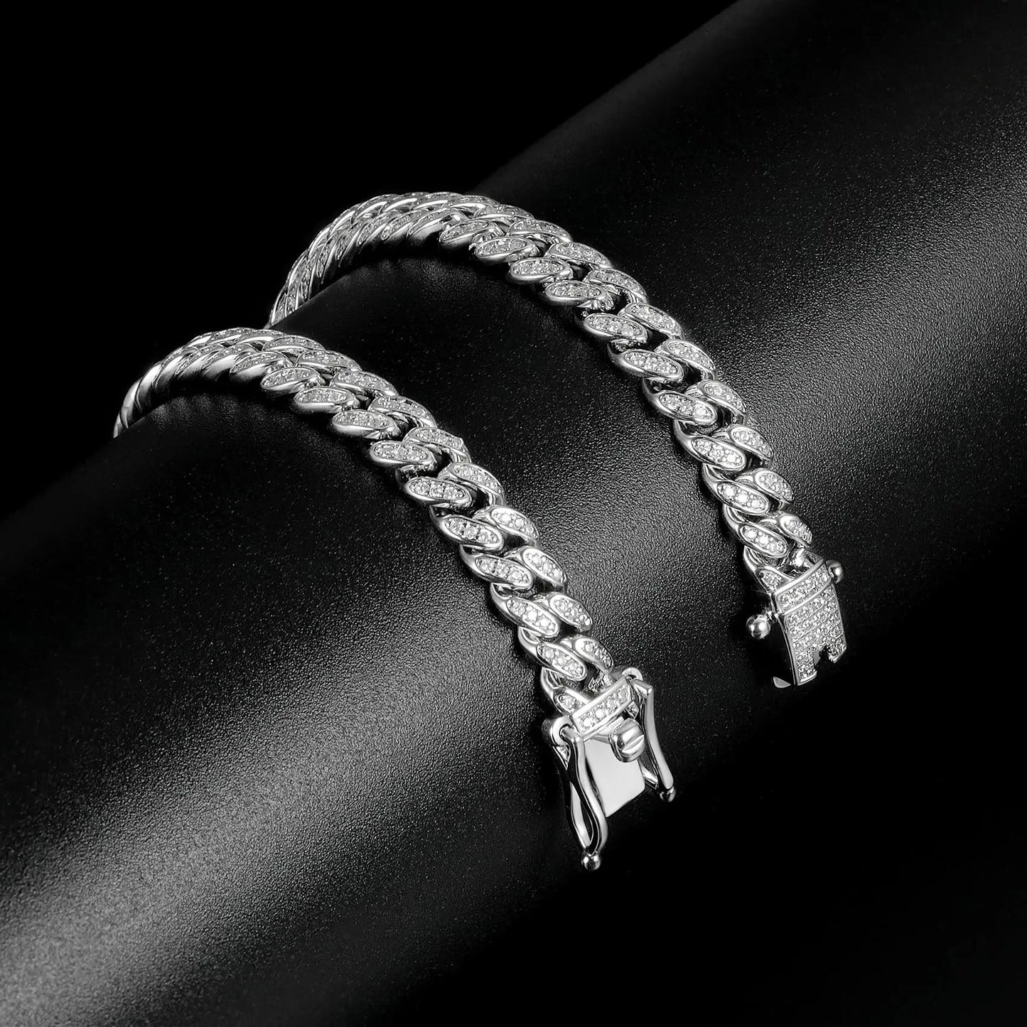 Purcolasia 8mm Mens Womens Cuban Link Hip Hop Bracelet Chain Iced Out Rhinestones Hand Jewelry