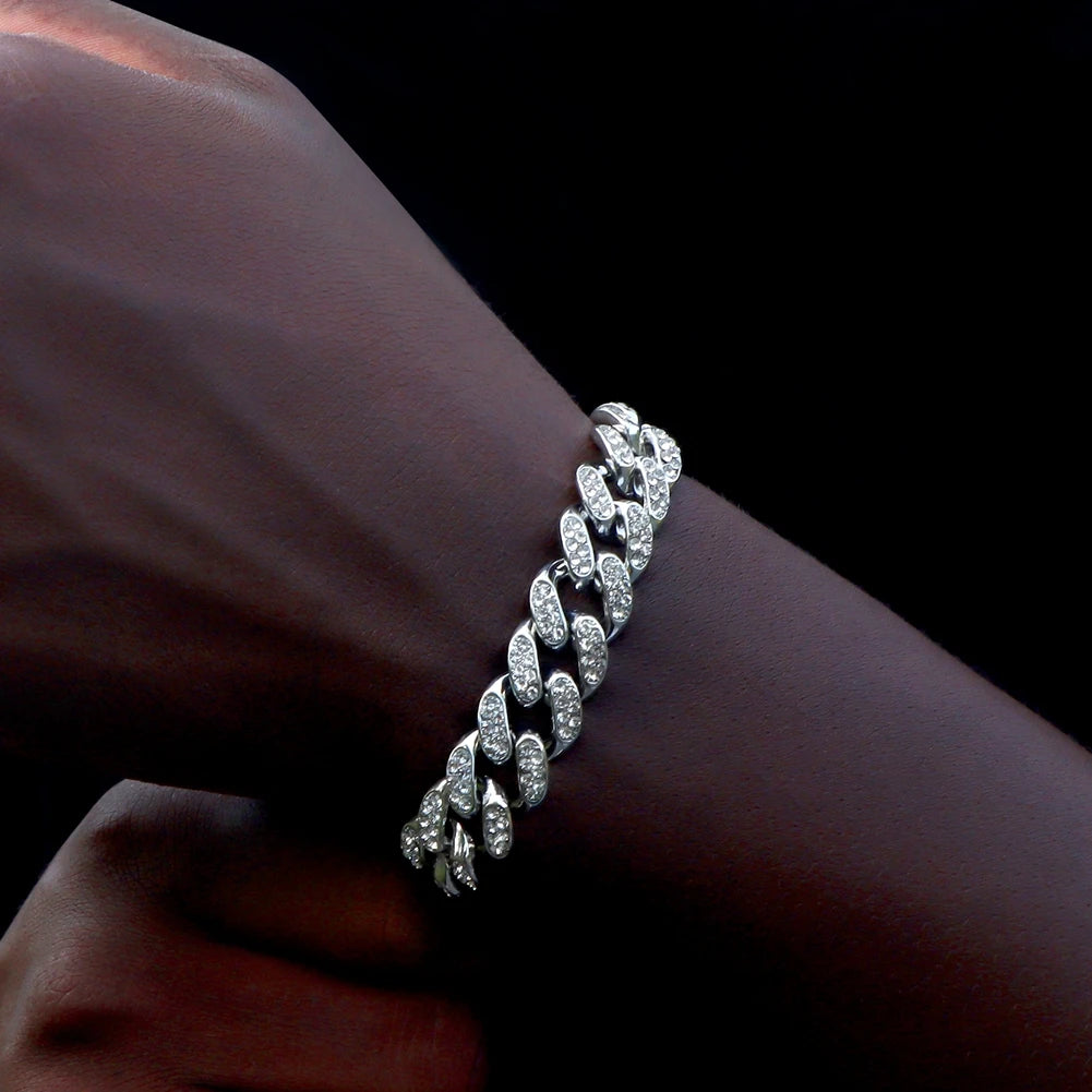 Iced out Bling Crystal Miami Cuban Link Chain Bracelet For Men Women Full Rhinestones Hip Hop Chain Fashion Jewelry Wholesale 