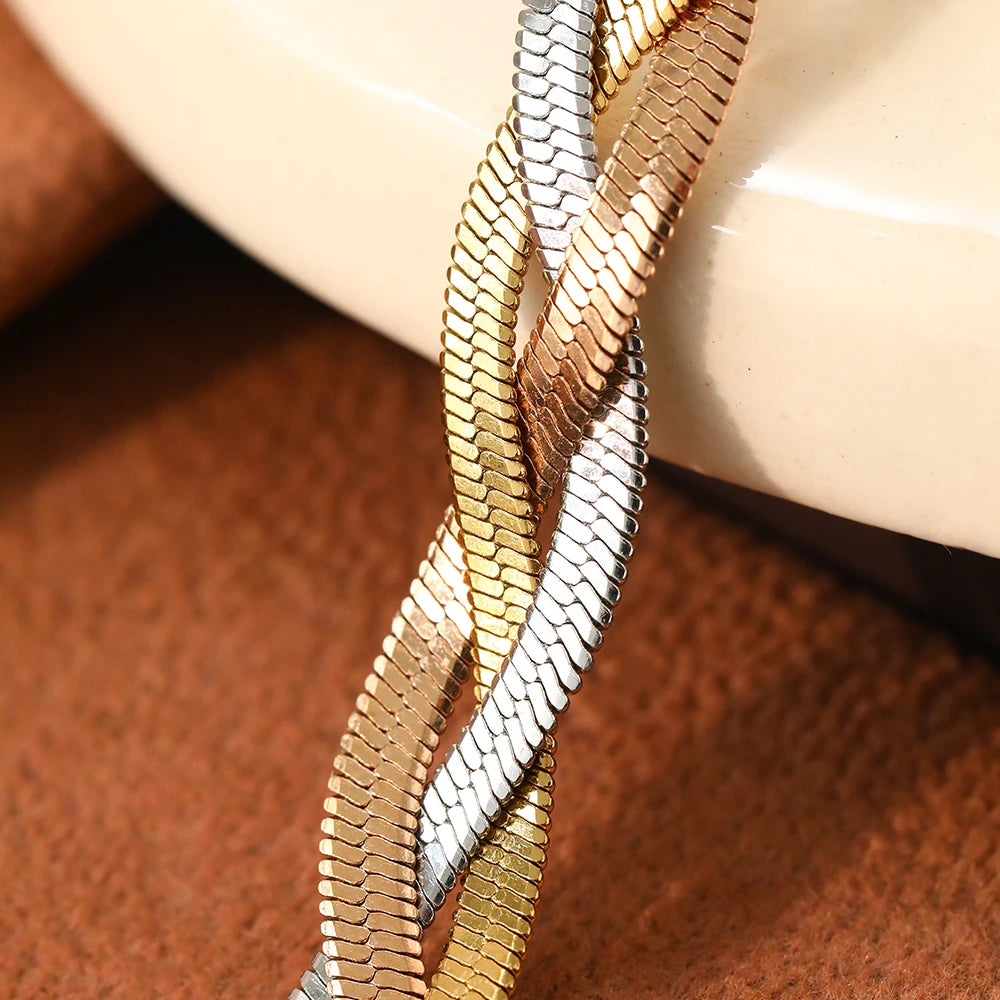 DOTIFI Stainless Steel Tricolor Blade Chain Braided Bracelet Simple Fashion Design Daily Wear Jewelry Party Gifts for Women