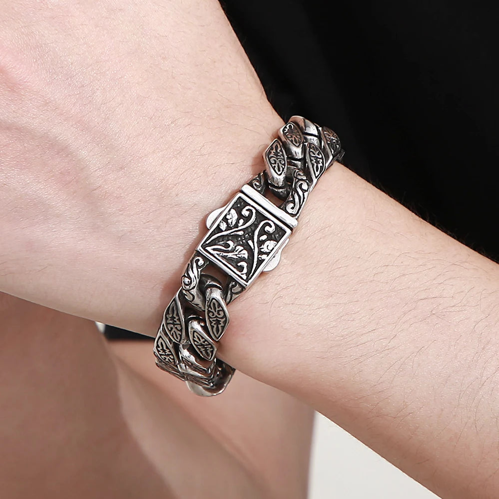 Cross Bracelet for Men Solid Stainless Steel Curb Link Chain Ancient Egyptian Style Wristband Jewerly Gifts Patterned Bracelets