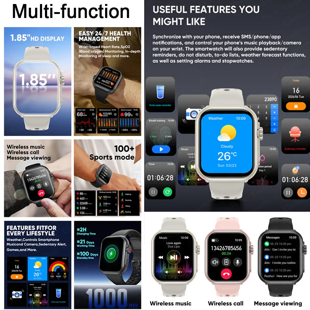 2025 High Fashion Original Smart Watch Men Women 1000mAh Heart Rate 100+ Sport Modes Fitness GPS Call Smartwatch For IOS Android