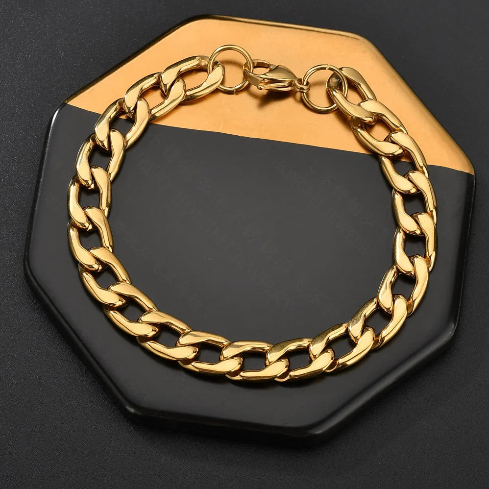 New 316L Stainless Steel Figaro Cuban Link Chain Bracelet for Men Women Viking Kpop Charms Jewelry