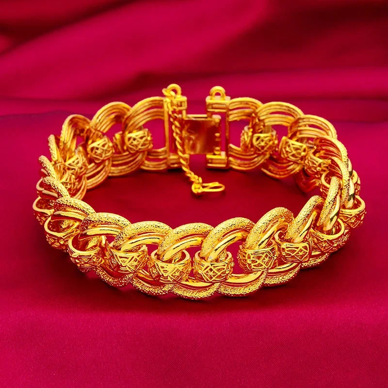 AU999 24K Real Gold 20mm Men's Fashion Bracelet Watch Chain Wide Edge Bracelet Jewelry