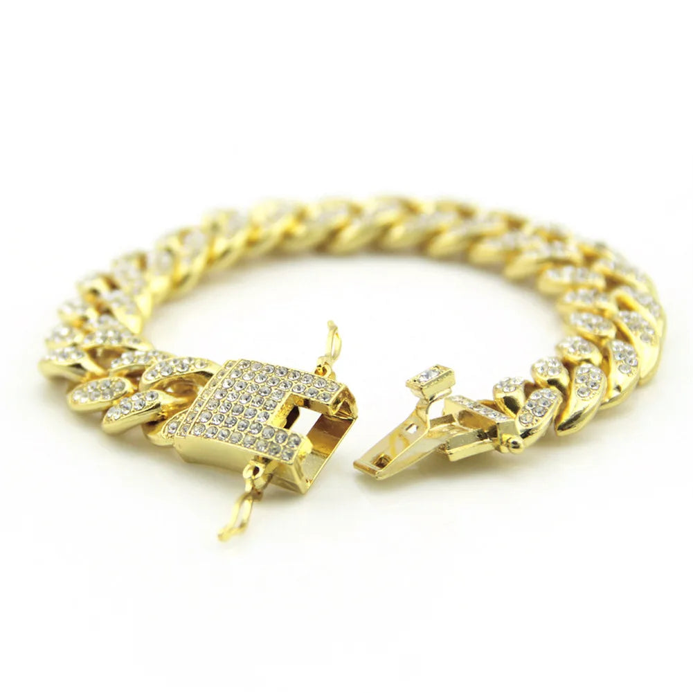HNSP Luxury Cuban Hand Chain For Men Bracelet 12MM Full Zircon Hip Hop Accessory Jewelry