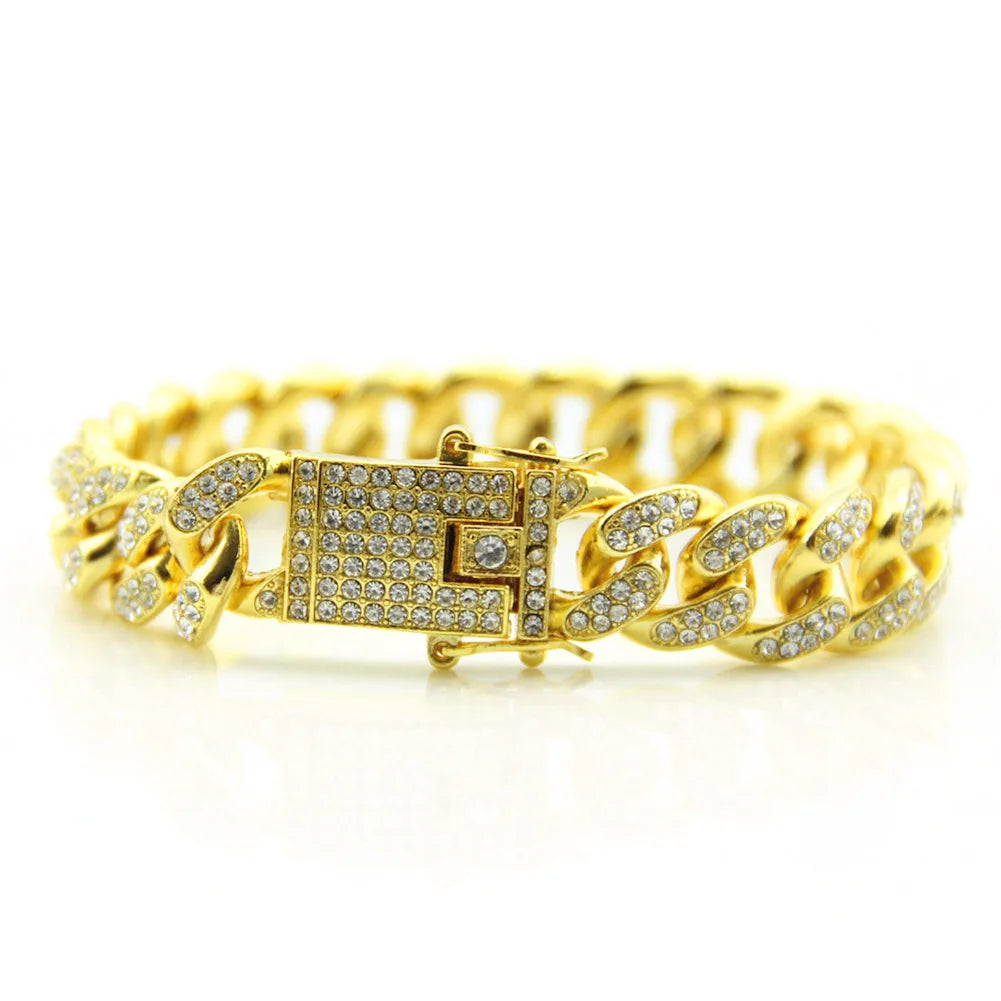 HNSP Luxury Cuban Hand Chain For Men Bracelet 12MM Full Zircon Hip Hop Accessory Jewelry