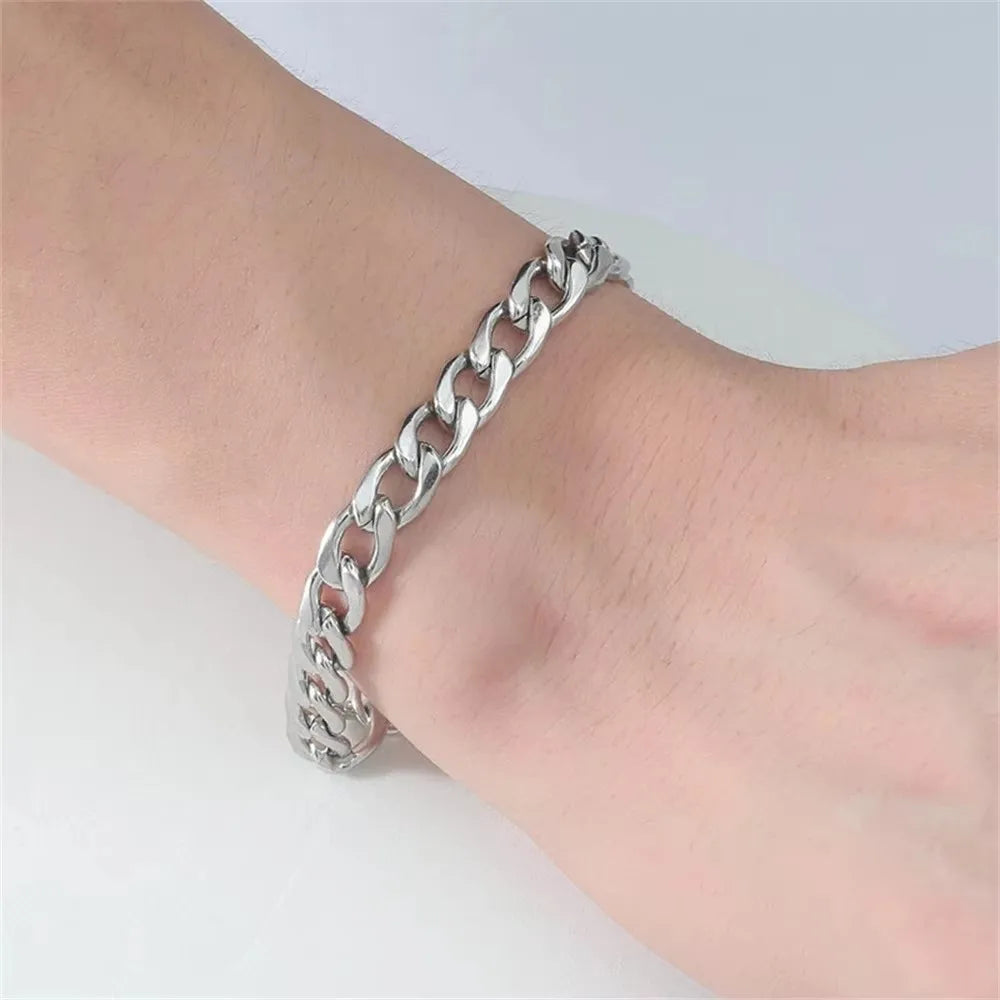 Punk 7mm Curb Cuban Link Chain Bracelet Gold Silver Color Stainless Steel Hand Chain For Men Women Hip Hop Party Jewelry Gift