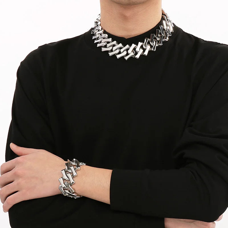 KALEN 20/32MM Irregular Cuban Chain Bracelet for Women Men Punk Polished/Brushed Gold Color Heavy Geometric Bone Chain Jewelry
